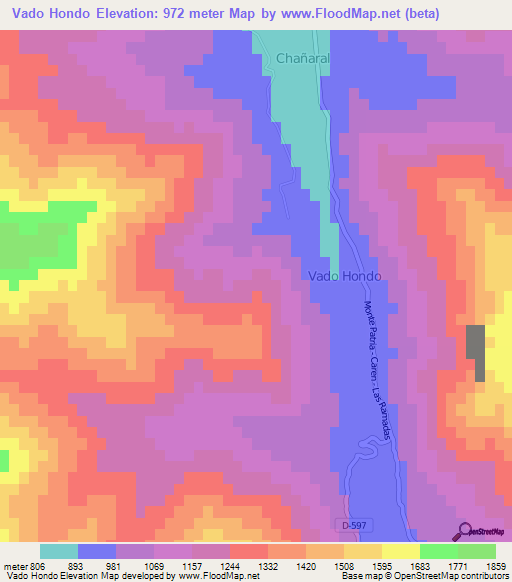 Vado Hondo,Chile Elevation Map