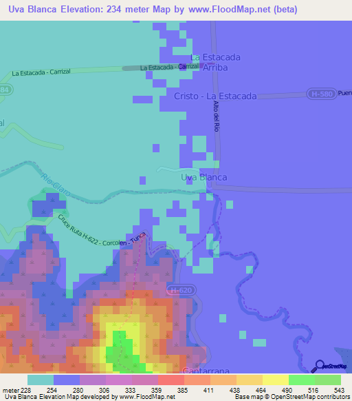 Uva Blanca,Chile Elevation Map