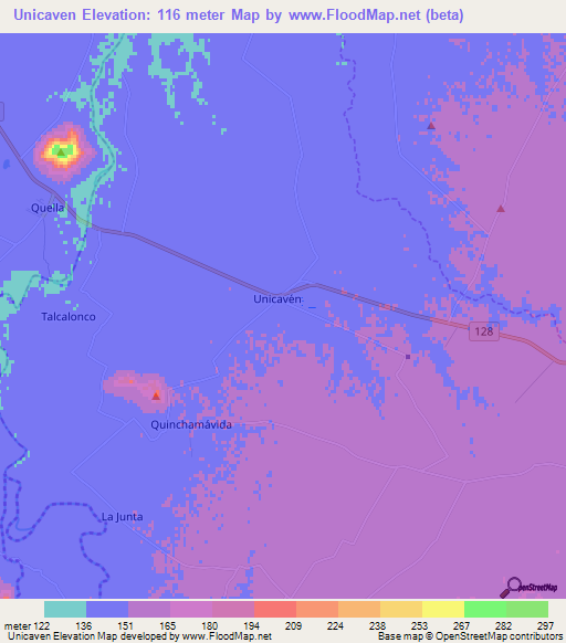 Unicaven,Chile Elevation Map