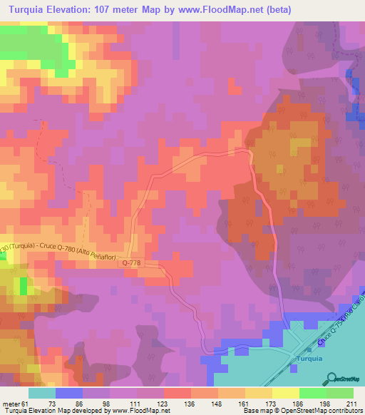 Turquia,Chile Elevation Map