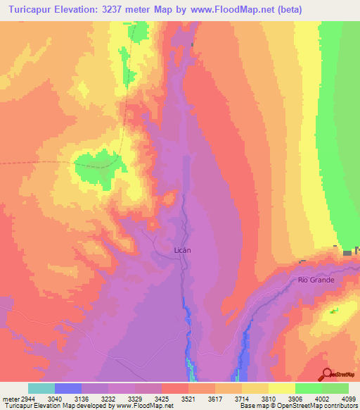 Turicapur,Chile Elevation Map