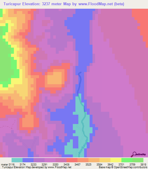 Turicapur,Chile Elevation Map