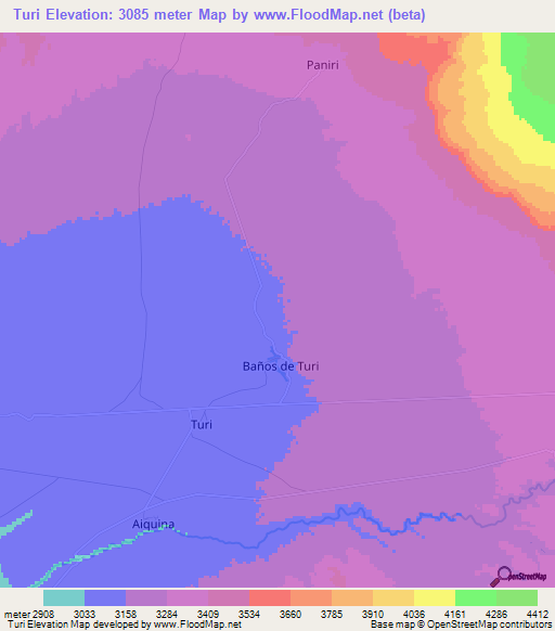 Turi,Chile Elevation Map