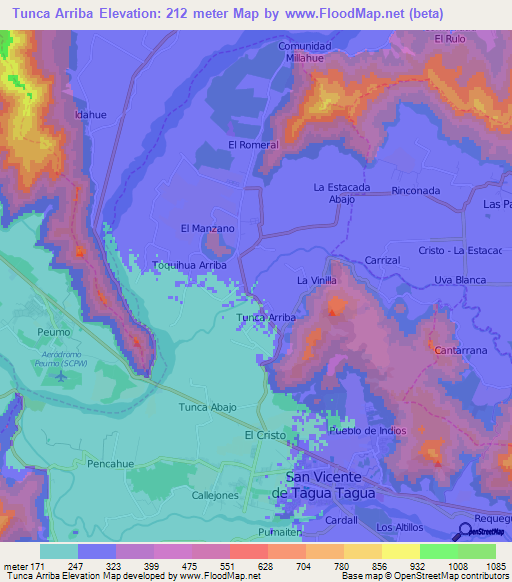 Tunca Arriba,Chile Elevation Map