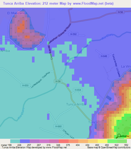 Tunca Arriba,Chile Elevation Map