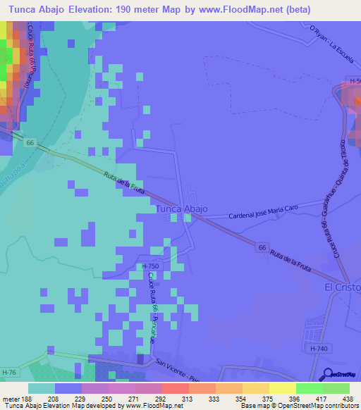 Tunca Abajo,Chile Elevation Map