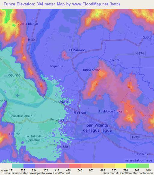 Tunca,Chile Elevation Map