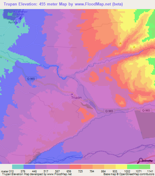 Trupan,Chile Elevation Map
