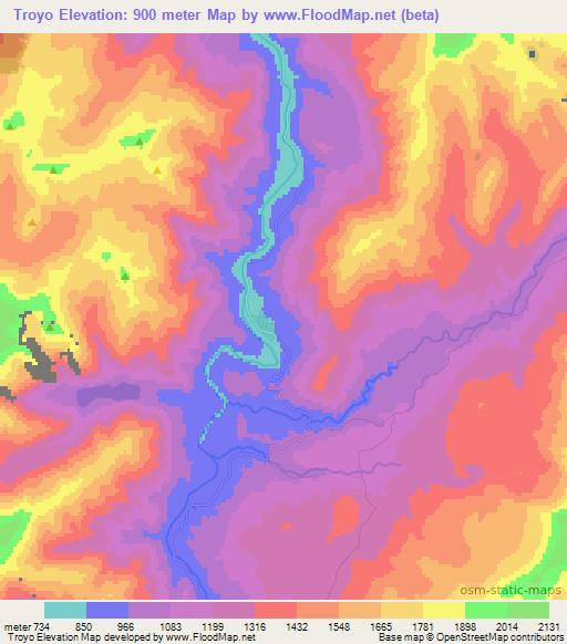 Troyo,Chile Elevation Map