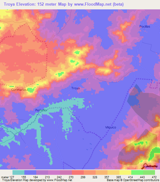 Troya,Chile Elevation Map