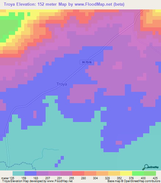Troya,Chile Elevation Map