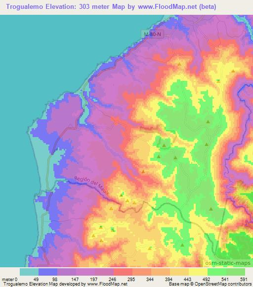 Trogualemo,Chile Elevation Map