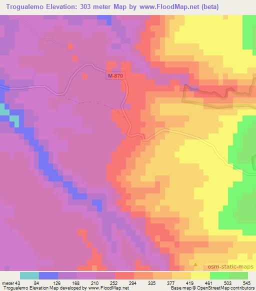 Trogualemo,Chile Elevation Map