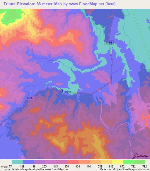 Trintre,Chile Elevation Map