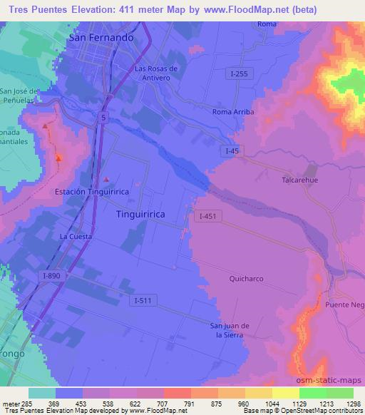Tres Puentes,Chile Elevation Map