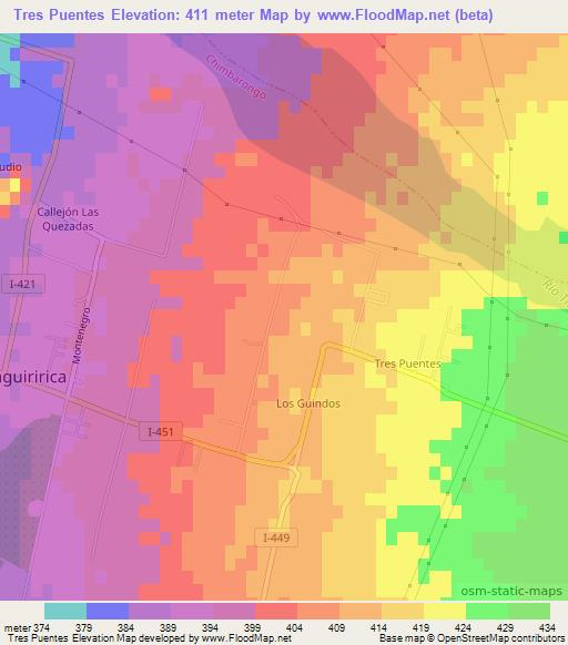 Tres Puentes,Chile Elevation Map