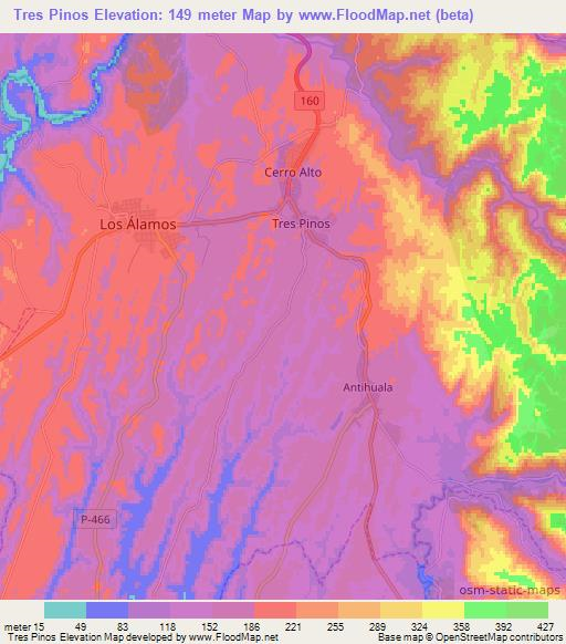 Tres Pinos,Chile Elevation Map