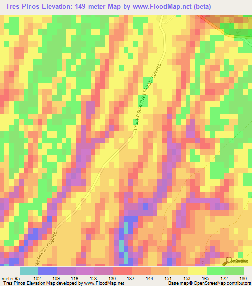 Tres Pinos,Chile Elevation Map