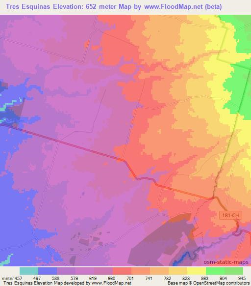 Tres Esquinas,Chile Elevation Map