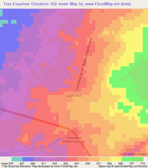 Tres Esquinas,Chile Elevation Map