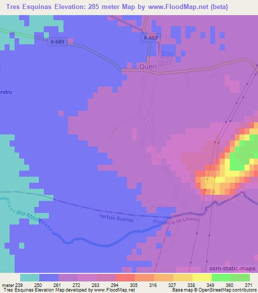 Tres Esquinas,Chile Elevation Map