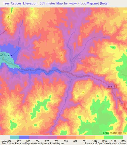 Tres Cruces,Chile Elevation Map