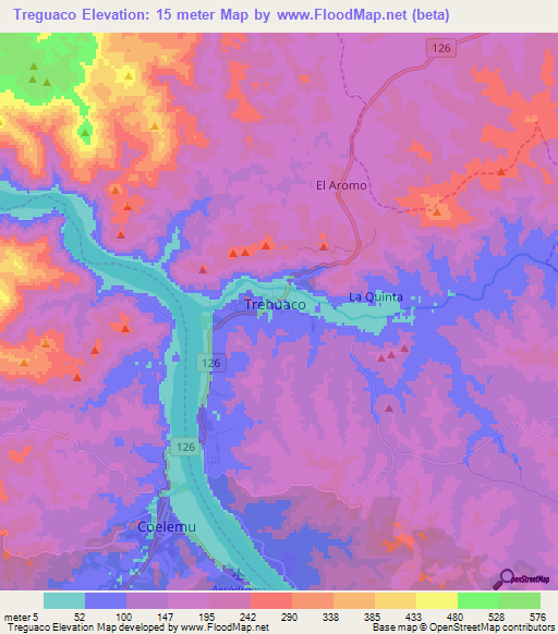 Treguaco,Chile Elevation Map