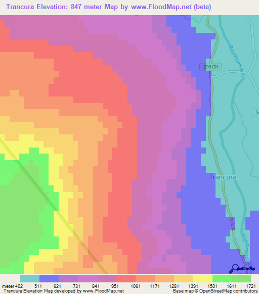 Trancura,Chile Elevation Map