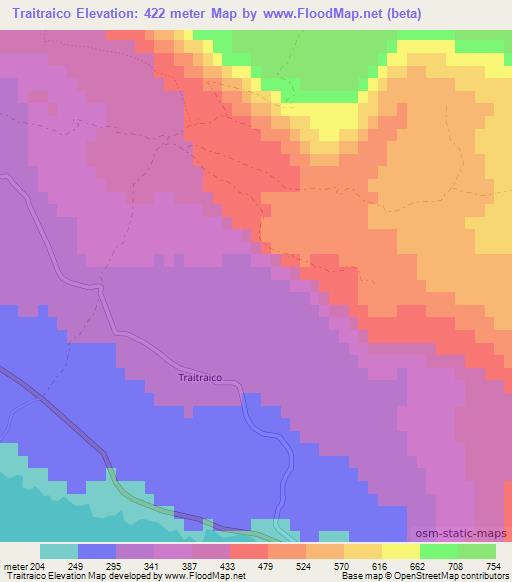 Traitraico,Chile Elevation Map