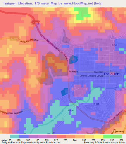 Traiguen,Chile Elevation Map