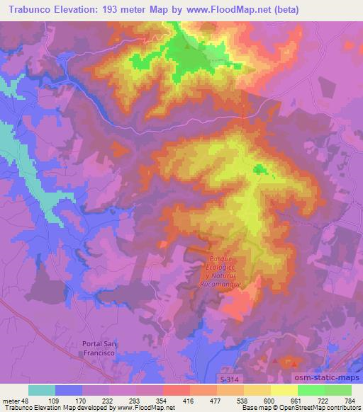 Trabunco,Chile Elevation Map