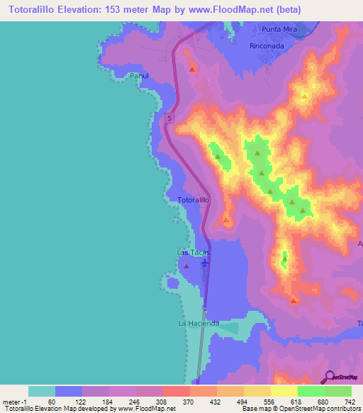 Totoralillo,Chile Elevation Map