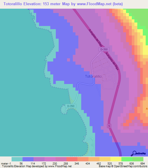 Totoralillo,Chile Elevation Map