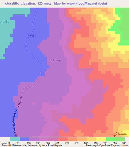 Totoralillo,Chile Elevation Map