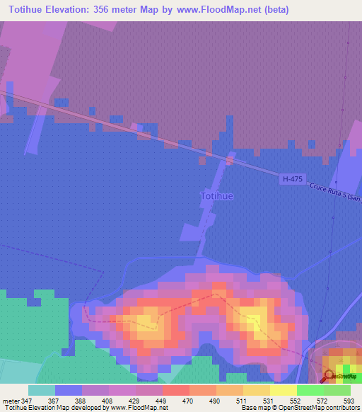 Totihue,Chile Elevation Map