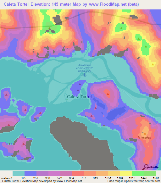Caleta Tortel,Chile Elevation Map