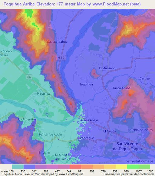 Toquihua Arriba,Chile Elevation Map