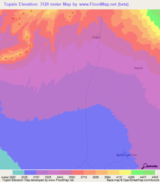 Topain,Chile Elevation Map
