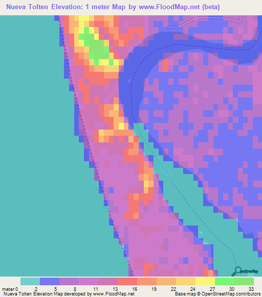 Nueva Tolten,Chile Elevation Map