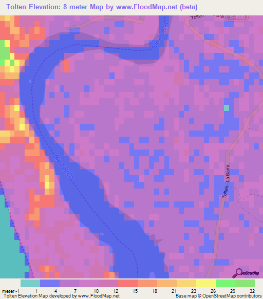 Tolten,Chile Elevation Map