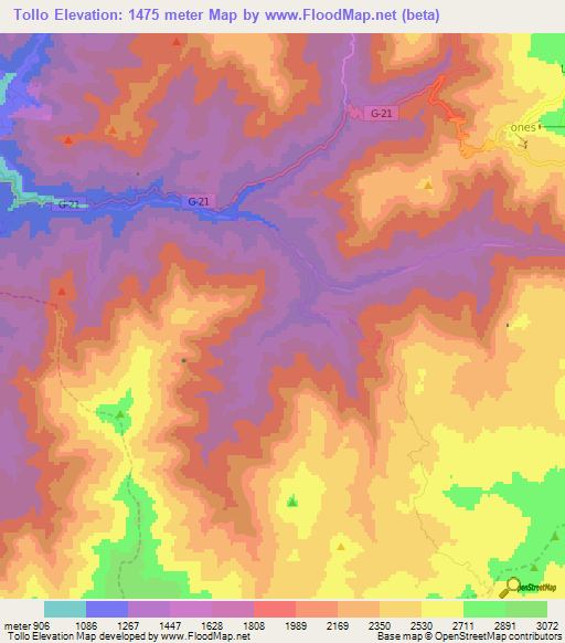 Tollo,Chile Elevation Map