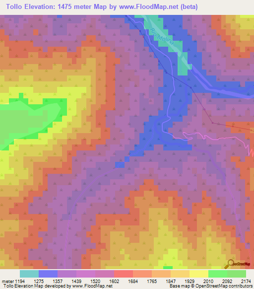 Tollo,Chile Elevation Map
