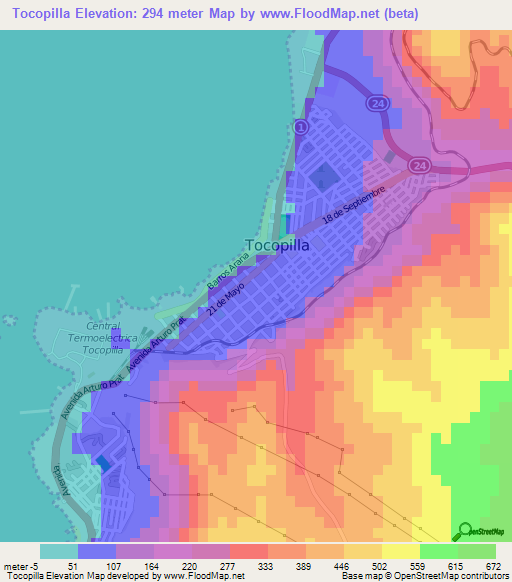 Tocopilla,Chile Elevation Map