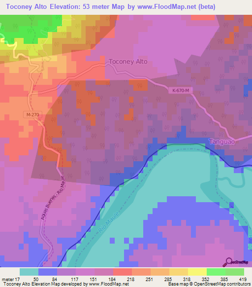 Toconey Alto,Chile Elevation Map