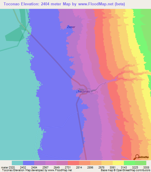 Toconao,Chile Elevation Map