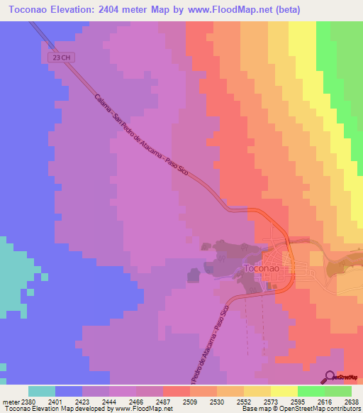 Toconao,Chile Elevation Map