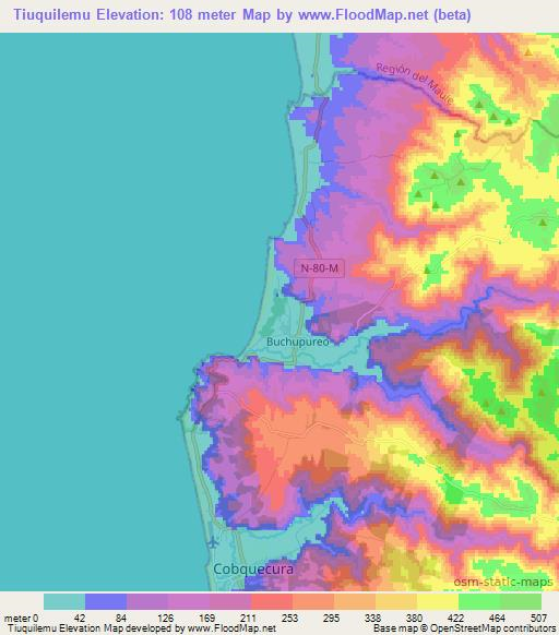 Tiuquilemu,Chile Elevation Map