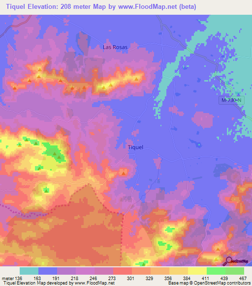 Tiquel,Chile Elevation Map