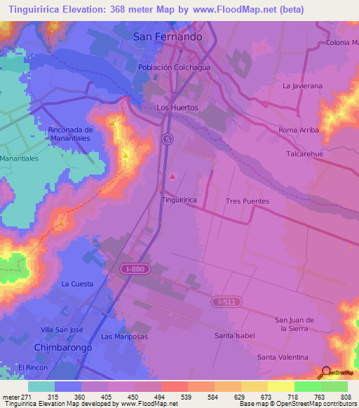 Tinguiririca,Chile Elevation Map