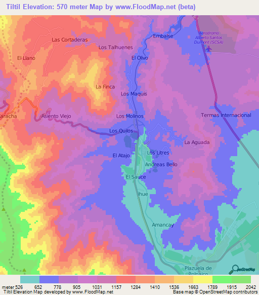 Tiltil,Chile Elevation Map
